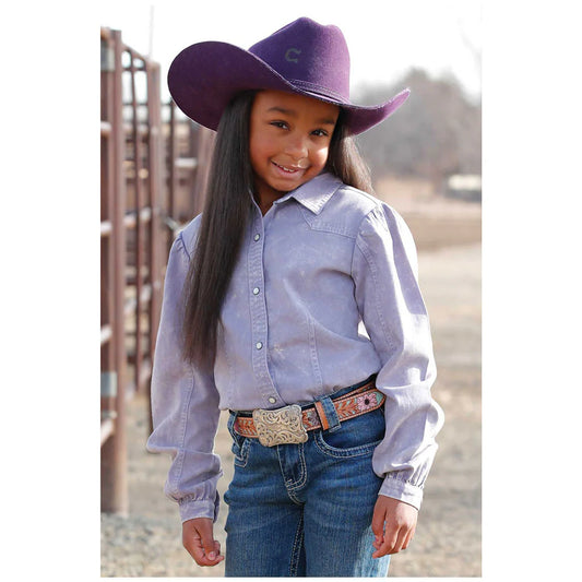 Cruel Girl Cruel Denim Girls Long Sleeve Dirty Dyed Western Snap Shirt - Lilac