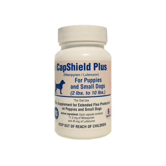 CapShield Plus supplement bottle for puppies and small dogs on a white background