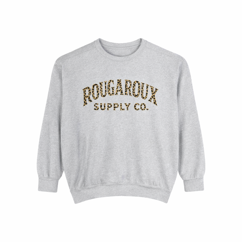 Gray sweatshirt with 'Rougaroux Supply Co.' text on a white background