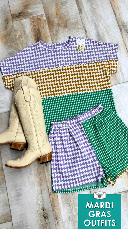 Mardi Gras Multi Checker Block Knit Top & Shorts