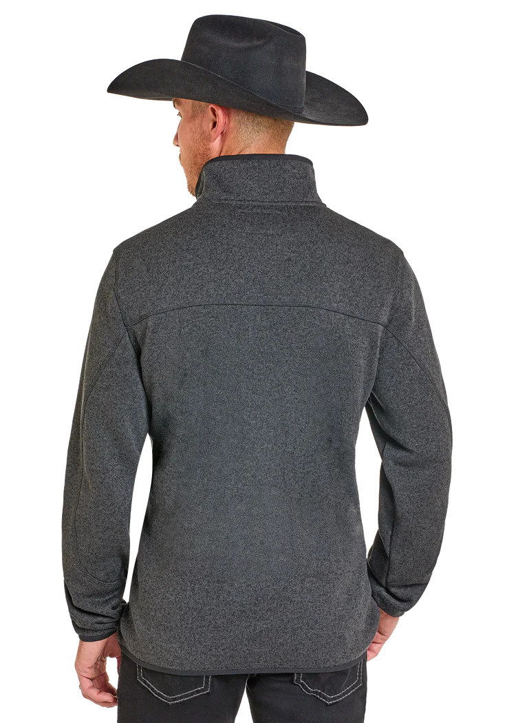 Melange Knit Henley Pullover-BLACK