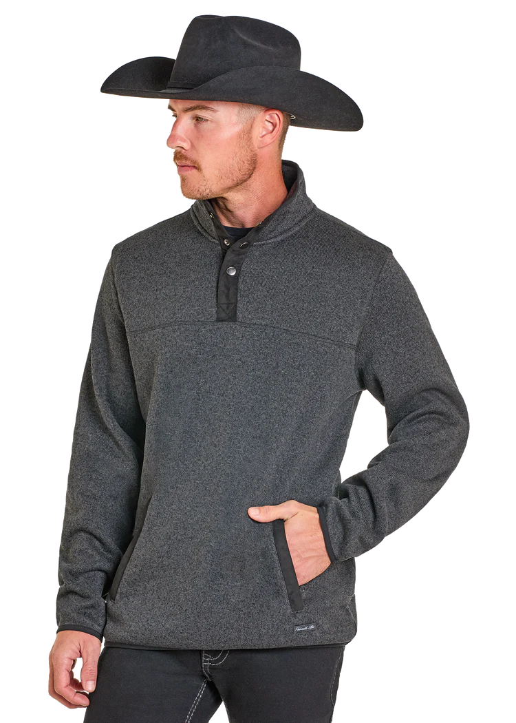 Melange Knit Henley Pullover-BLACK