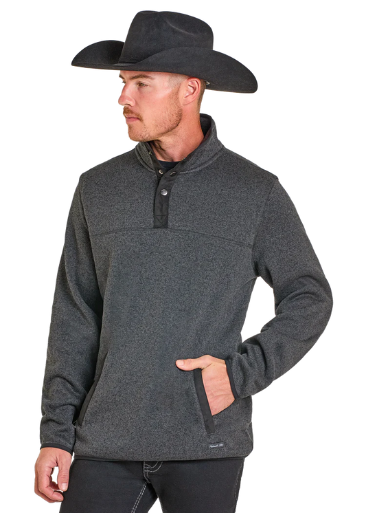 Melange Knit Henley Pullover-BLACK