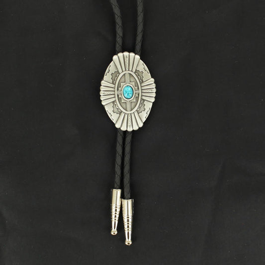 Double S Oval Turquoise Stone Bolo Tie