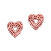 LIGHT PINK BEAD HEART STUD