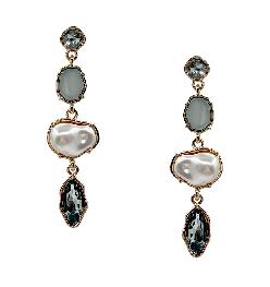 Pair of earrings with pearls and gemstones on a white background
