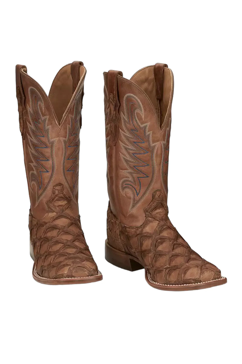 Men's Mahogany Pirarucu & Brown Wide Square Toe Cowboy Boots