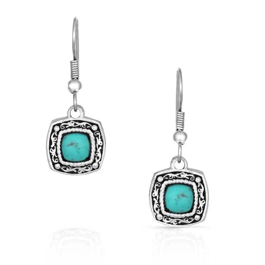 Silver and turquoise square dangle earrings