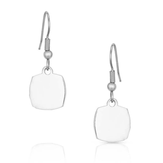 Pair of silver earrings on a white background