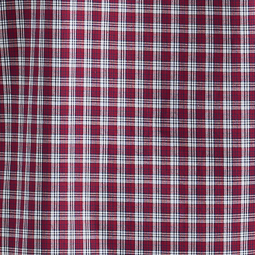 Red and white plaid fabric pattern textile close-up