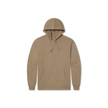 Beige pullover hoodie with front pocket and drawstring, casual unisex outerwear
