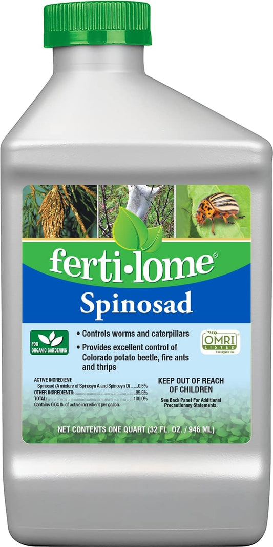 Ferti-lome Spinosad insecticide bottle for organic gardening, controls worms and beetles