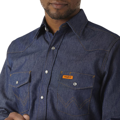 Wrangler® FR Flame Resistant Long Sleeve Twill Work Shirt - Indigo