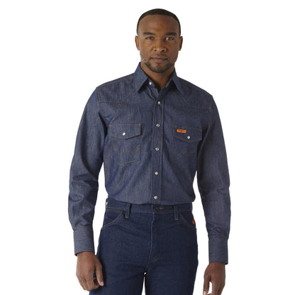 Wrangler® FR Flame Resistant Long Sleeve Twill Work Shirt - Indigo
