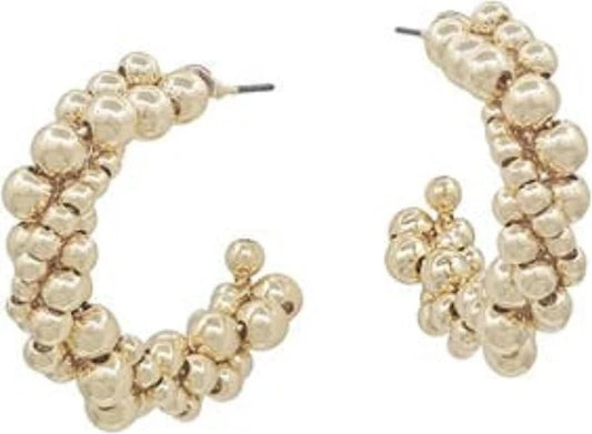 GOLD BEADED TWIST HOOP EARRING