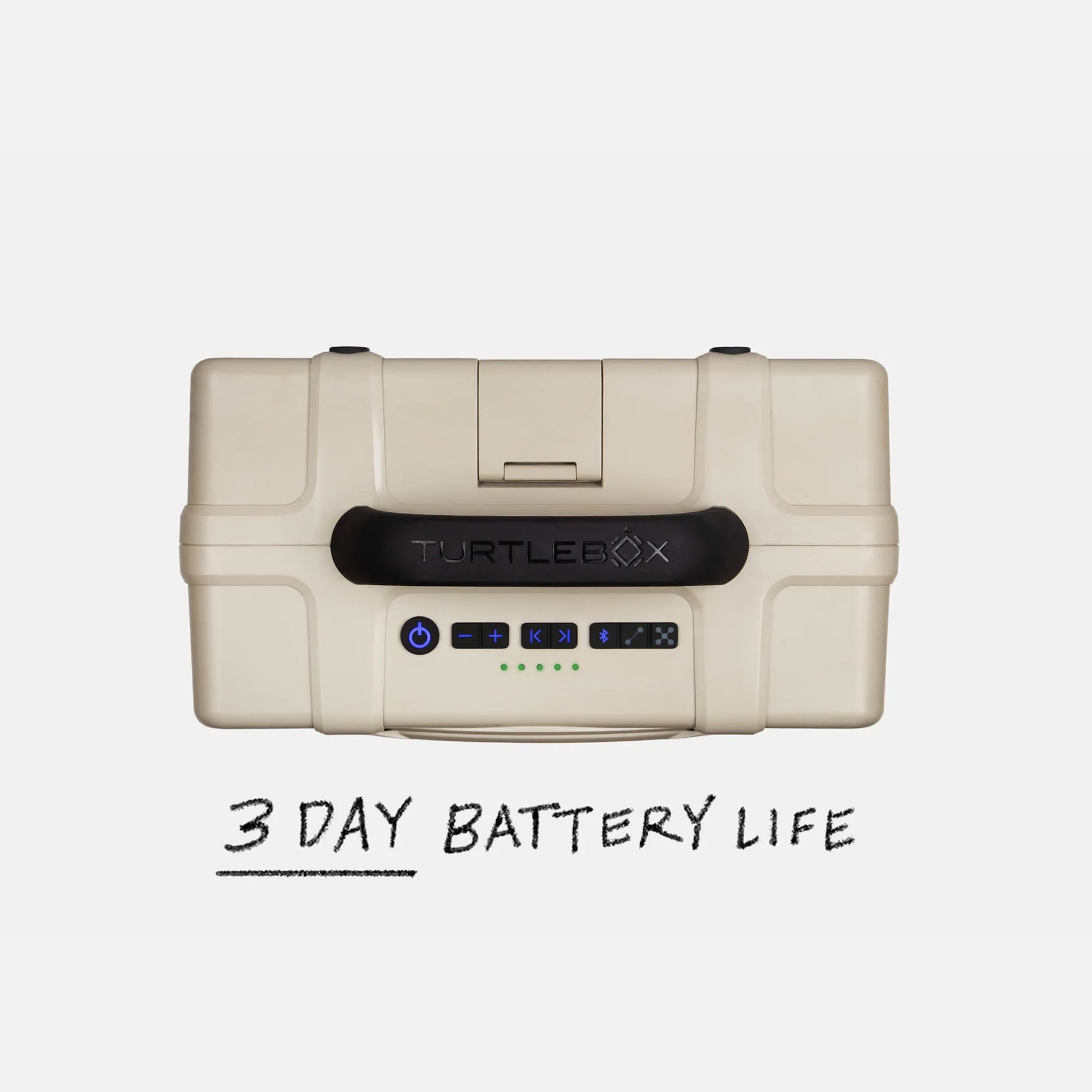 Turtle Beach gaming console with '3 Day Battery Life' text on a white background