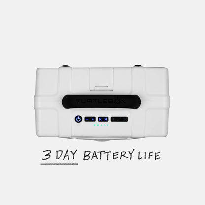 White electronic device with 'Buffalo Box' branding on a light gray background, labeled with '3 Day Battery Life'.