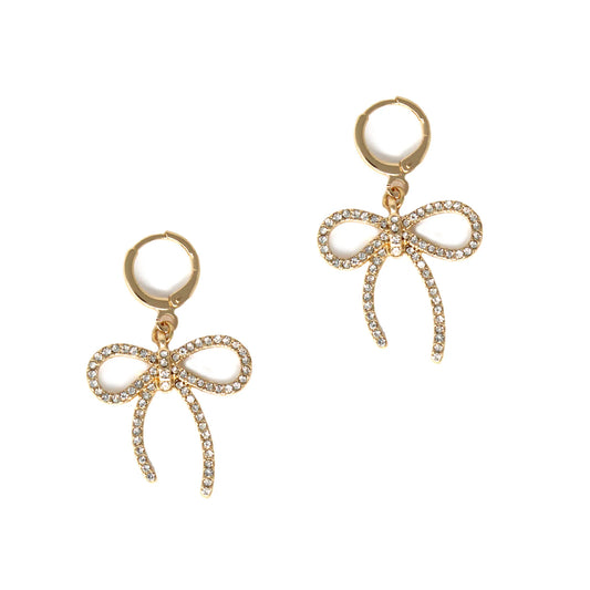Gold bow-shaped earrings on a white background