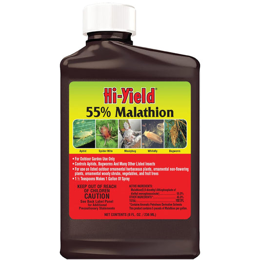 Hi-Yield 55% Malathion insect spray bottle for aphids, spider mites, mealybugs, bagworms