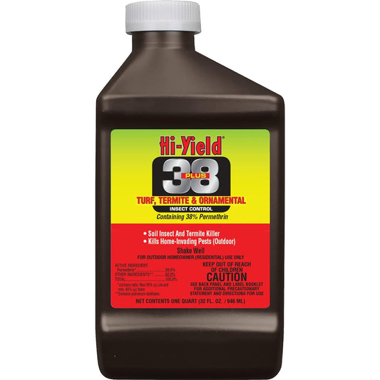 Hi-Yield 38 Plus Turf Termite Ornamental insect control bottle with label details