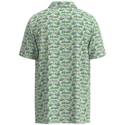 Green and white patterned shirt on a white background