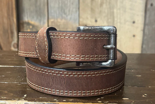 Full grain leather 
Stitched tabs on the side
Silvertone buckle
Width 1.5" 