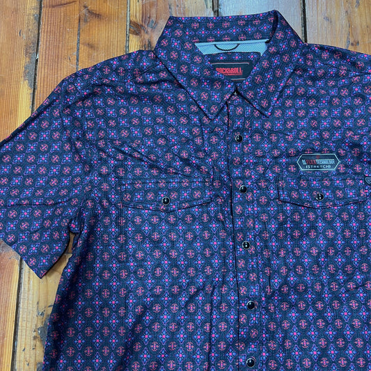 Men's Black Vibrant Geo Print TEK Short Sleeve Snap Shirt