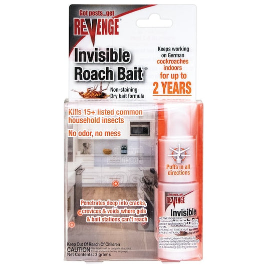 Invisible roach bait package for indoor German cockroach control, non-staining formula.