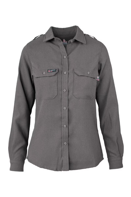 Gray shirt with two front pockets on a white background