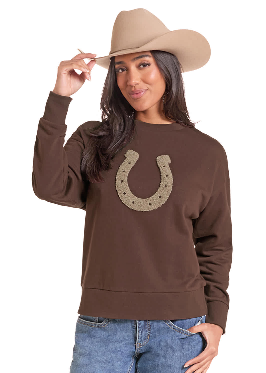 PANHANDLE SLIM® WOMENS HORSESHOE APPLIQUE SWEATSHIRT