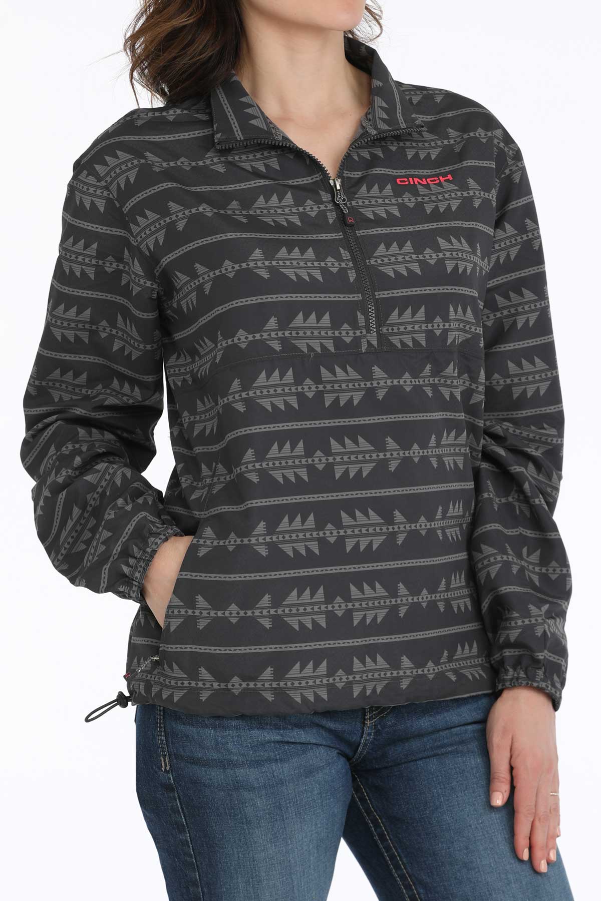 Women's Southwestern Print 1/2 Zip Windbreaker - Gray