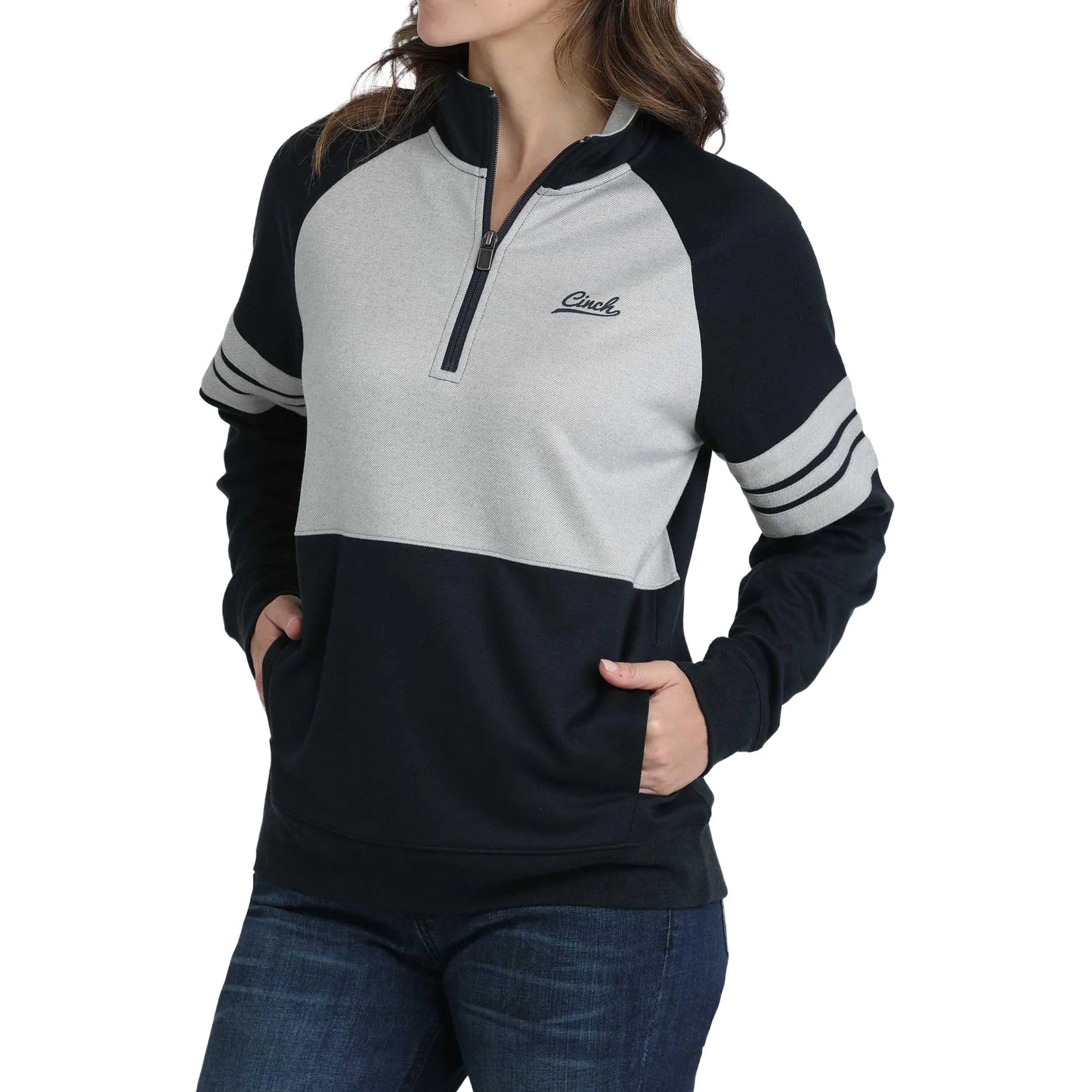 Cinch Ladies Quarter Zip Navy & Grey Pullover