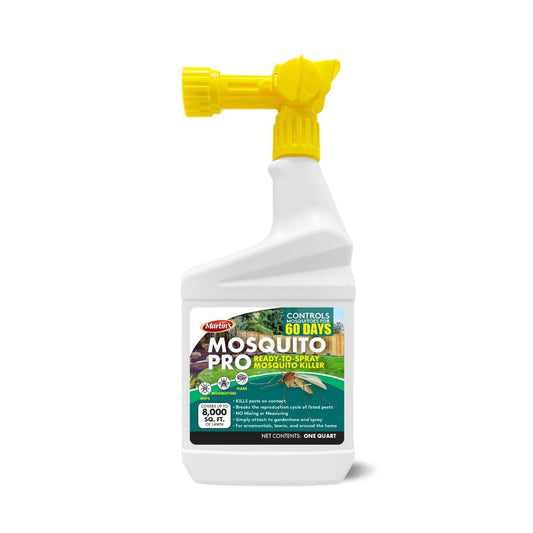 Mosquito Pro ready-to-spray mosquito killer quart bottle with yellow hose nozzle.