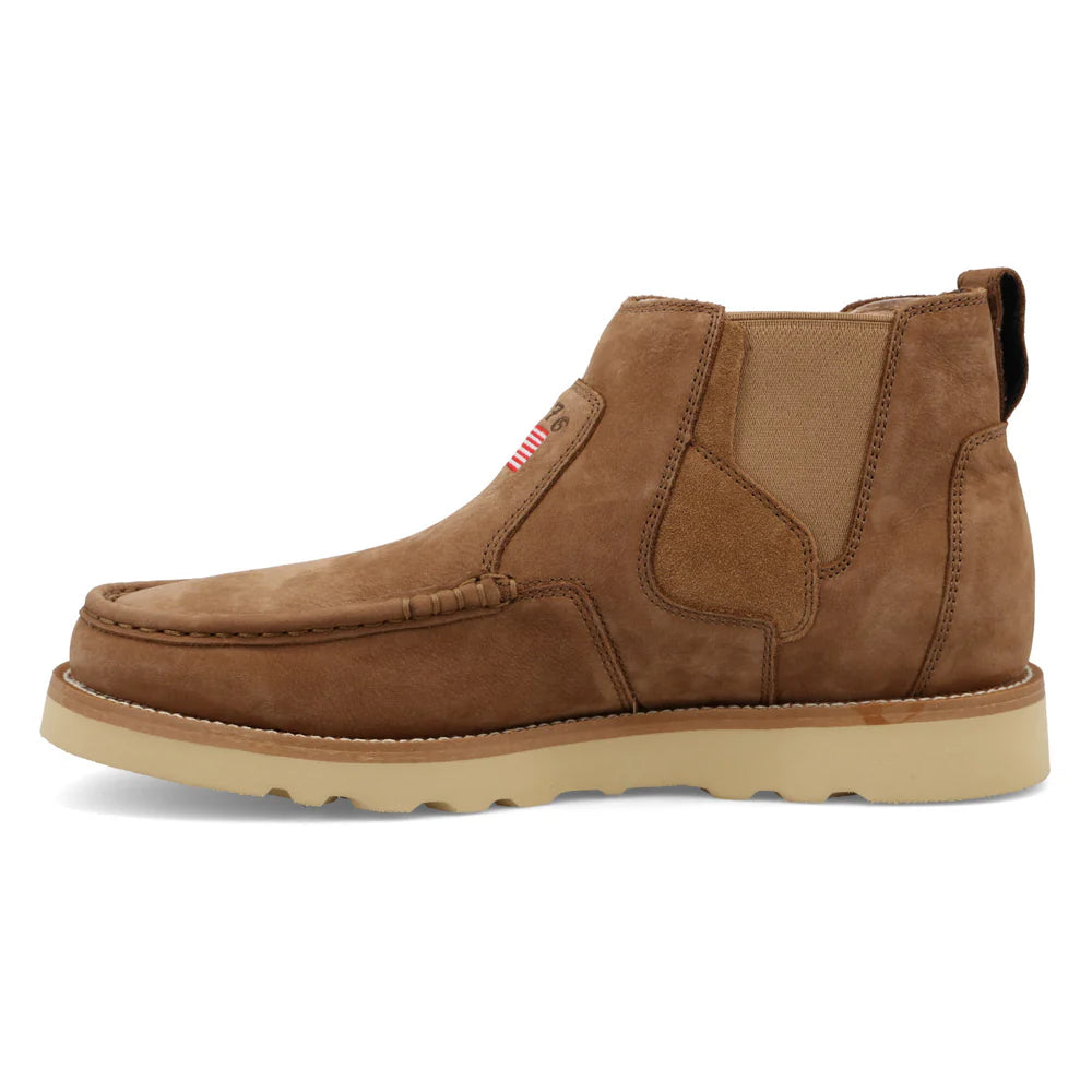Brown leather boot on a white background