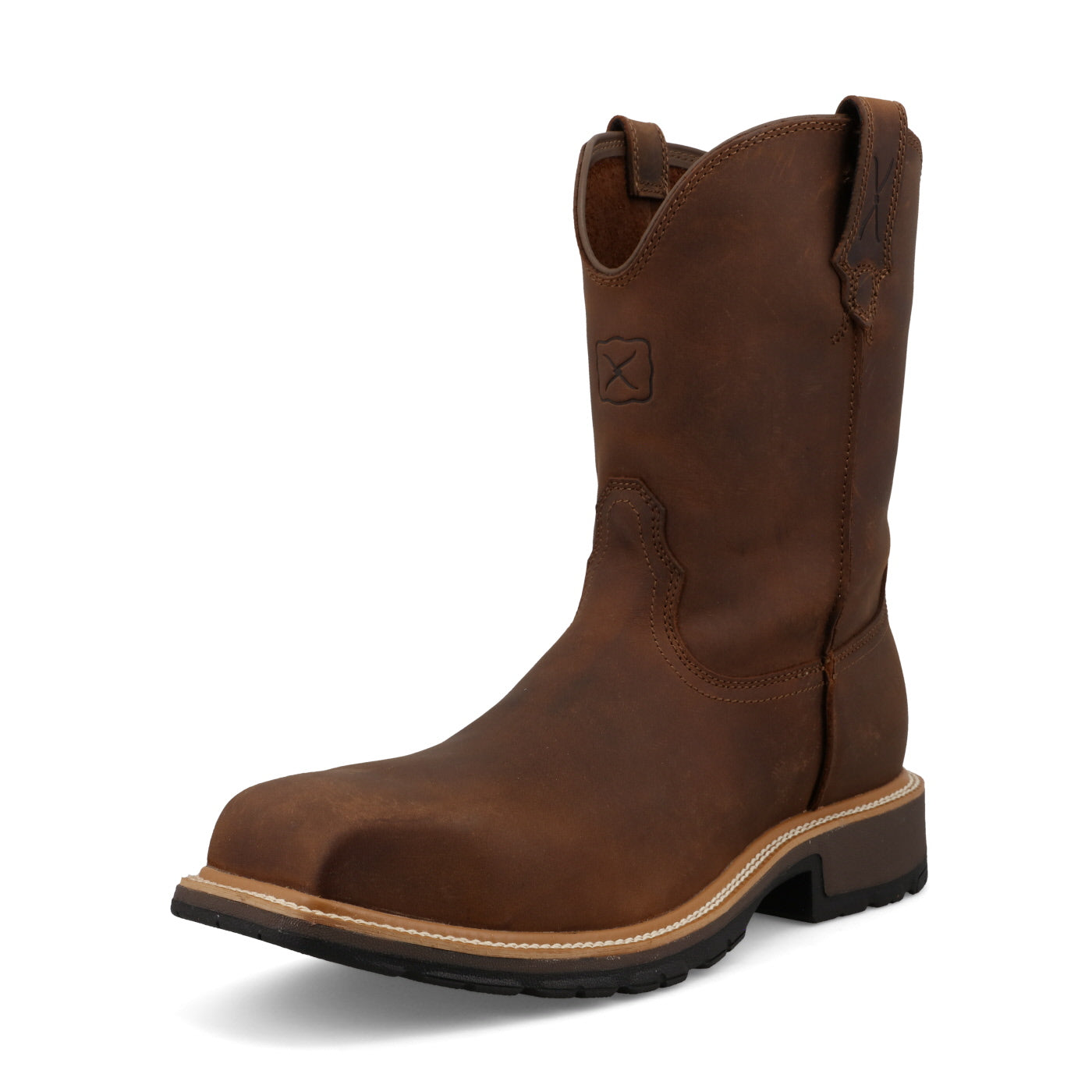 Brown leather boot on a white background