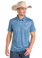 ROCK & ROLL MEDALLION PRINTED BLUE POLO