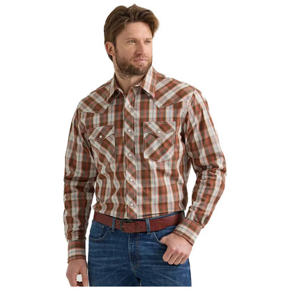Men's Wrangler 20X Classic Fit Competition Advanced Comfort Long Sleeve Shirt-ORANGE