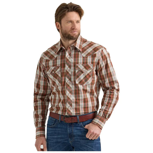 Men's Wrangler 20X Classic Fit Competition Advanced Comfort Long Sleeve Shirt-ORANGE