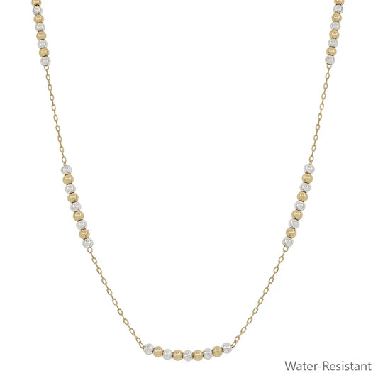 Water Resistant 5 Station Gold and Silver 4MM Beaded 16"-18" Necklace