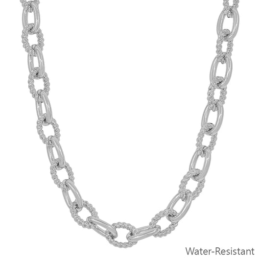Silver chain necklace on a white background