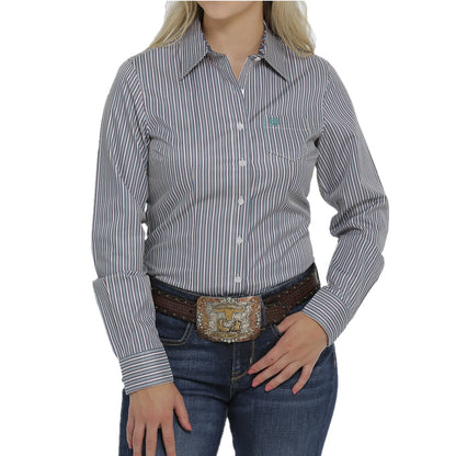Women's Green Pinstripe Printed Button Down Shirt MSW9164188
