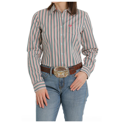 Women's Long Sleeve Striped Western Button Shirt - Multicolor - STYLE MSW9164199