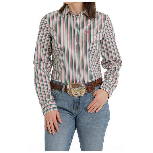 Women's Long Sleeve Striped Western Button Shirt - Multicolor - STYLE MSW9164199