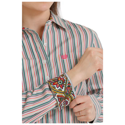 Women's Long Sleeve Striped Western Button Shirt - Multicolor - STYLE MSW9164199