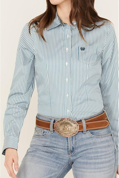 Women's Blue Striped Long Sleeve Shirt - STYLE MSW9164203