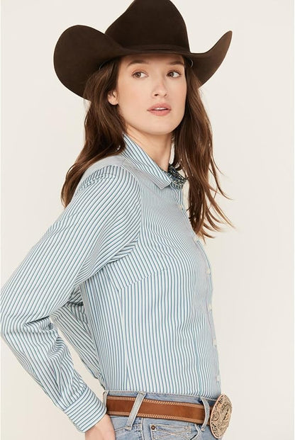 Women's Blue Striped Long Sleeve Shirt - STYLE MSW9164203