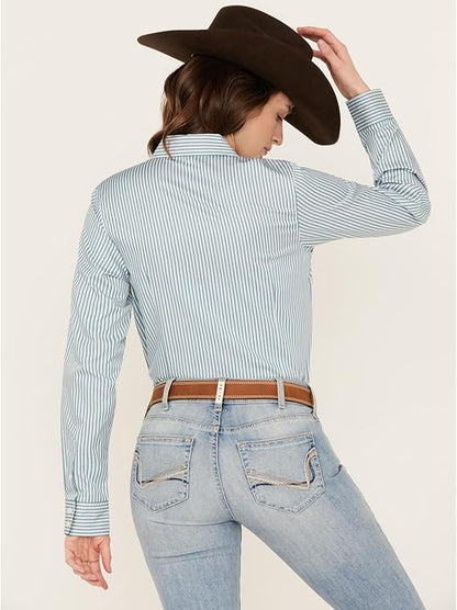 Women's Blue Striped Long Sleeve Shirt - STYLE MSW9164203