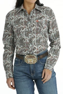 Women's Long Sleeve Light Blue Print Shirt - STYLE MSW9164218