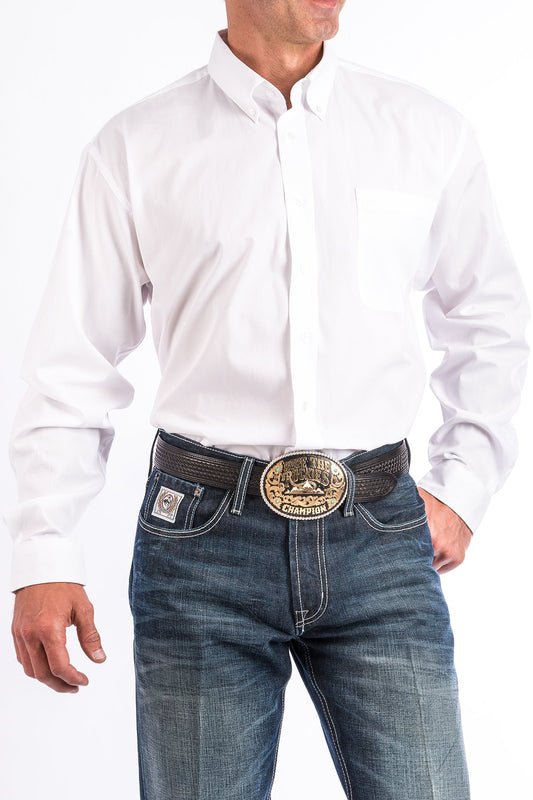 Men's Solid White Button-Down Western Shirt - MT10320020