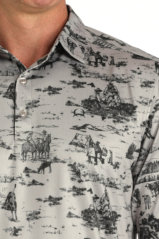 Cinch Arenaflex Short Sleeve Cow Camp Polo